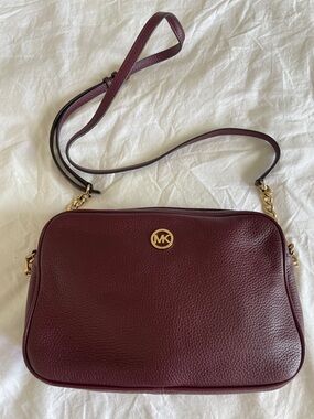 Michael Kors Wine Pebbled Leather Crossbody with Gold Hardware